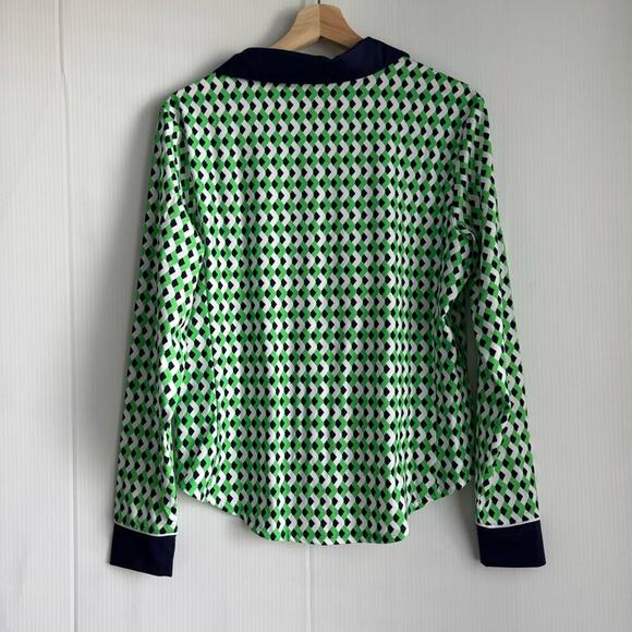 Kinona At the Pin chevron print golf top green  blue collared long sleeve large - Picture 4 of 8